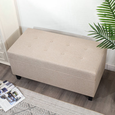 40" Tufted Linen Storage Ottoman Bench