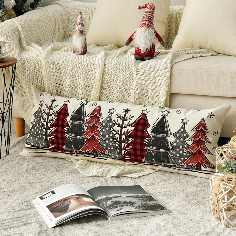Coussin Watercolor Buffalo Plaid Christmas Trees, Noël blanc, Rectangle H 14 po x l 36 po