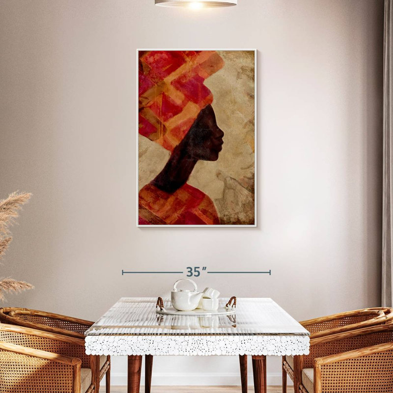 Femme noire africaine, 29 po x 43 po, Cadre flottant blanc