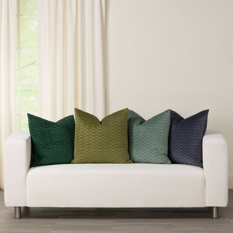 Fluctuate Pleated Velvet Throw Pillow, Arctic, 16" x 16"