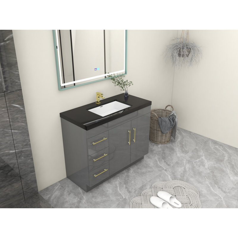 Ensemble de meuble-lavabo simple 42 po Camoya, Or mat, Gris à haute brillance