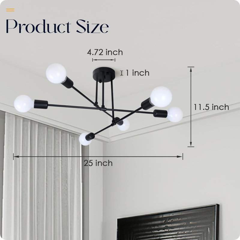 Lustre linéaire moderne Spoutnik à 6 lumières Heingert, Noir mat