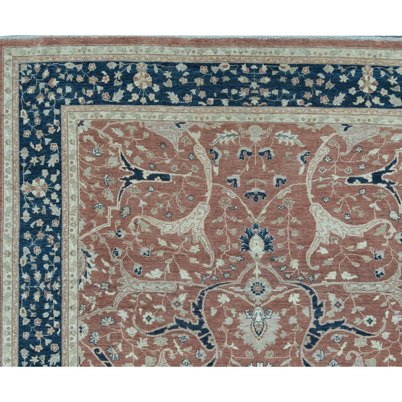 Hand-Knotted High-Quality Rust and Blue Area Rug