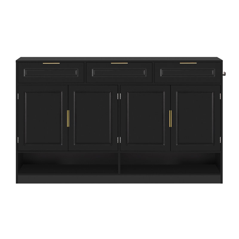 Farmhouse Sideboard with 3 Drawers & 4 Doors,59.1" Multi-Functional Storage Buffet with Adjustable Shelf and Open Storage Compartments, Suitable for Dining Room, Living Room, Entryway