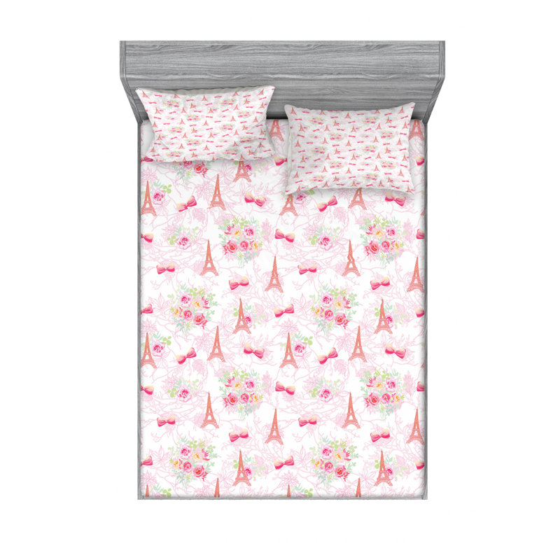 Microfiber Floral Sheet Set, Queen Sheet Set + Fitted Sheet + 2 Pillowcases
