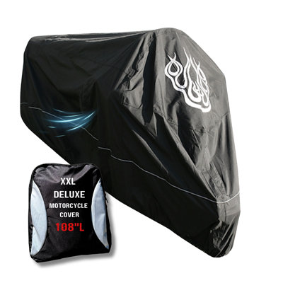 Housse pour moto de qualité supérieure avec réflecteur de nuit et emblème de flamme (XXL) noir