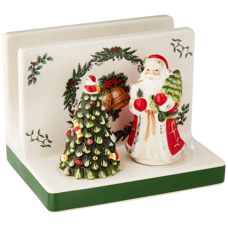 Spode Christmas Tree Napkin Holder with Salt & Pepper Shakers, 3-Piece Set