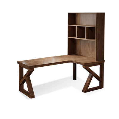 Solid wood corner desk and bookcase integrated L-shaped
