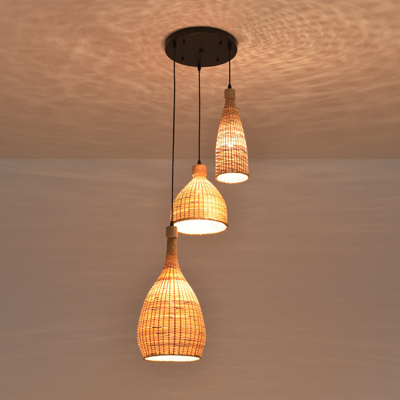 Luminaire suspendu en bambou 3 lumières Astacia