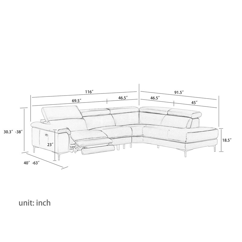 Canapé modulaire en cuir 3 pièces Jamear, Accoudoir à droite (vu de face)