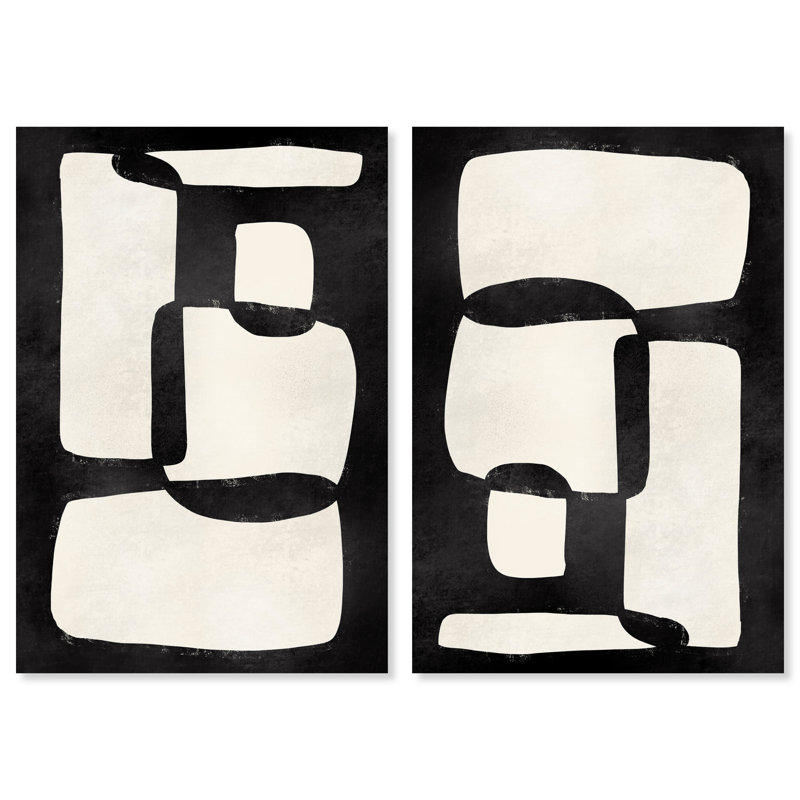 Ensemble de code noir / blanc, grandes formes géométriques modernes - 2 pièces, impression sur toile