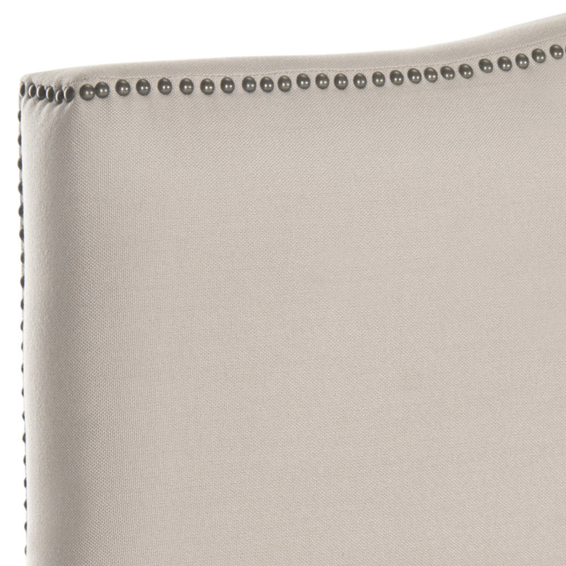 Laken Upholstered Headboard, King, Beige Linen, Brass