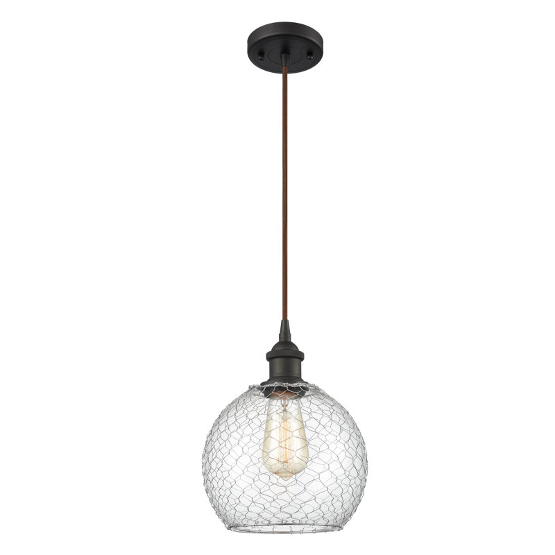 Luminaire sphère suspendu 1 lumières simple Egger, H 13 po x l 10 po x P 10 po, Transparent / Nickel, Blanc et chrome poli
