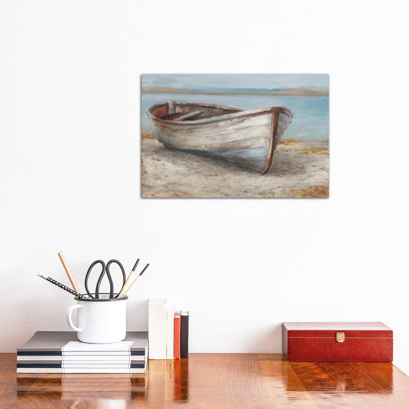 «Whitewashed Boat I» par Ethan Harper - reproduction imprimée, Toile tendue, H 18 po x l 26 po x P 1,5 po