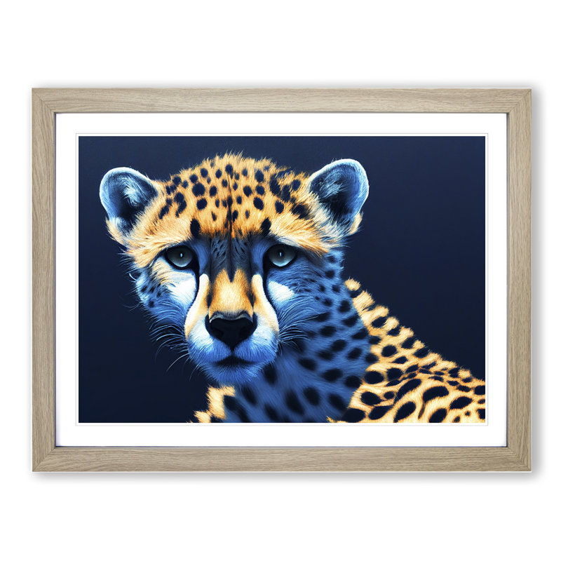 Enchanting Cheetah - Single Picture Frame Painting, 25cm H x 34cm W x 2cm D, Oak 