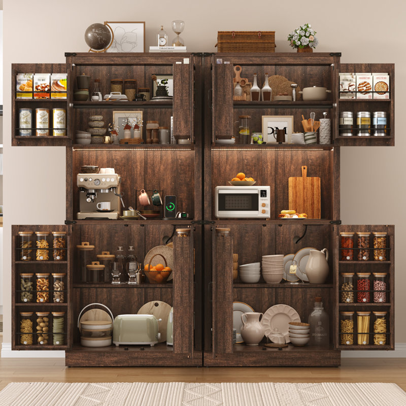 Garde-manger de 72 po de hauteur avec lumière DEL, prise de courant et tablettes de porte, Noyer