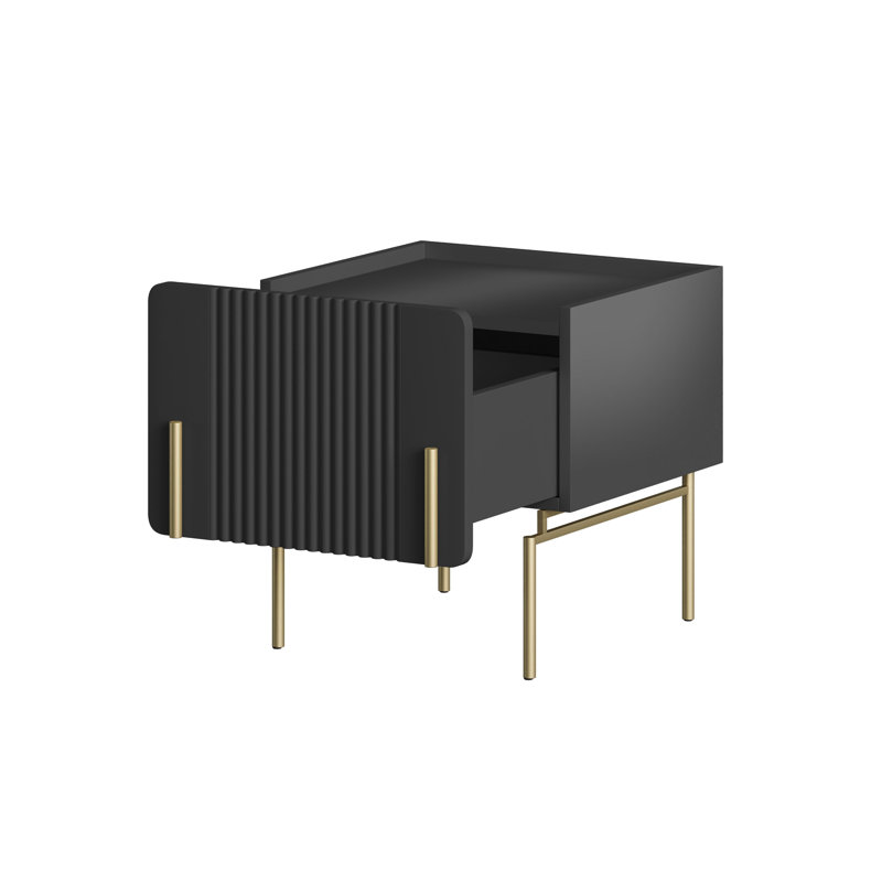 Ousmane 45cm W Manufactured Wood Bedside Table, Gold/Black