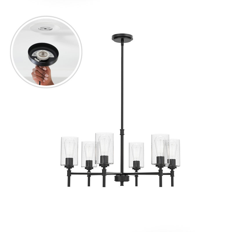 Wexton 6-Light 26.38” Wide Chandelier, Matte Black, Clear Bubble