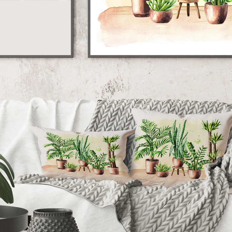 Carré, plantes d'intérieur vertes Home House I - coussin décoratif traditionnel imprimé, 18" x 18"