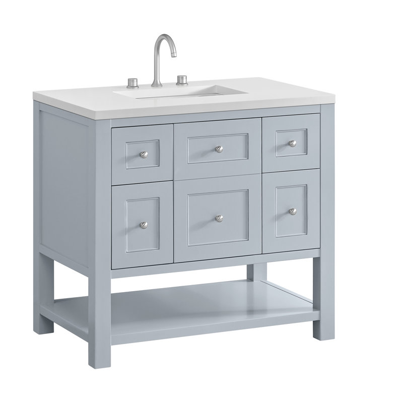 Breckenridge 36'' Single Bathroom Vanity with Top, Serenity Blue, White Zeus, 8" Widespread