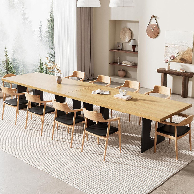 Table de salle à manger de 71 pouces pour 6 à 10 personnes, plateau très épais et base robuste, table de cuisine rectangulaire moderne