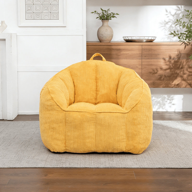 Fauteuil à billes en velours côtelé compressé - Très grand fauteuil pour adulte avec bourre, Jaune