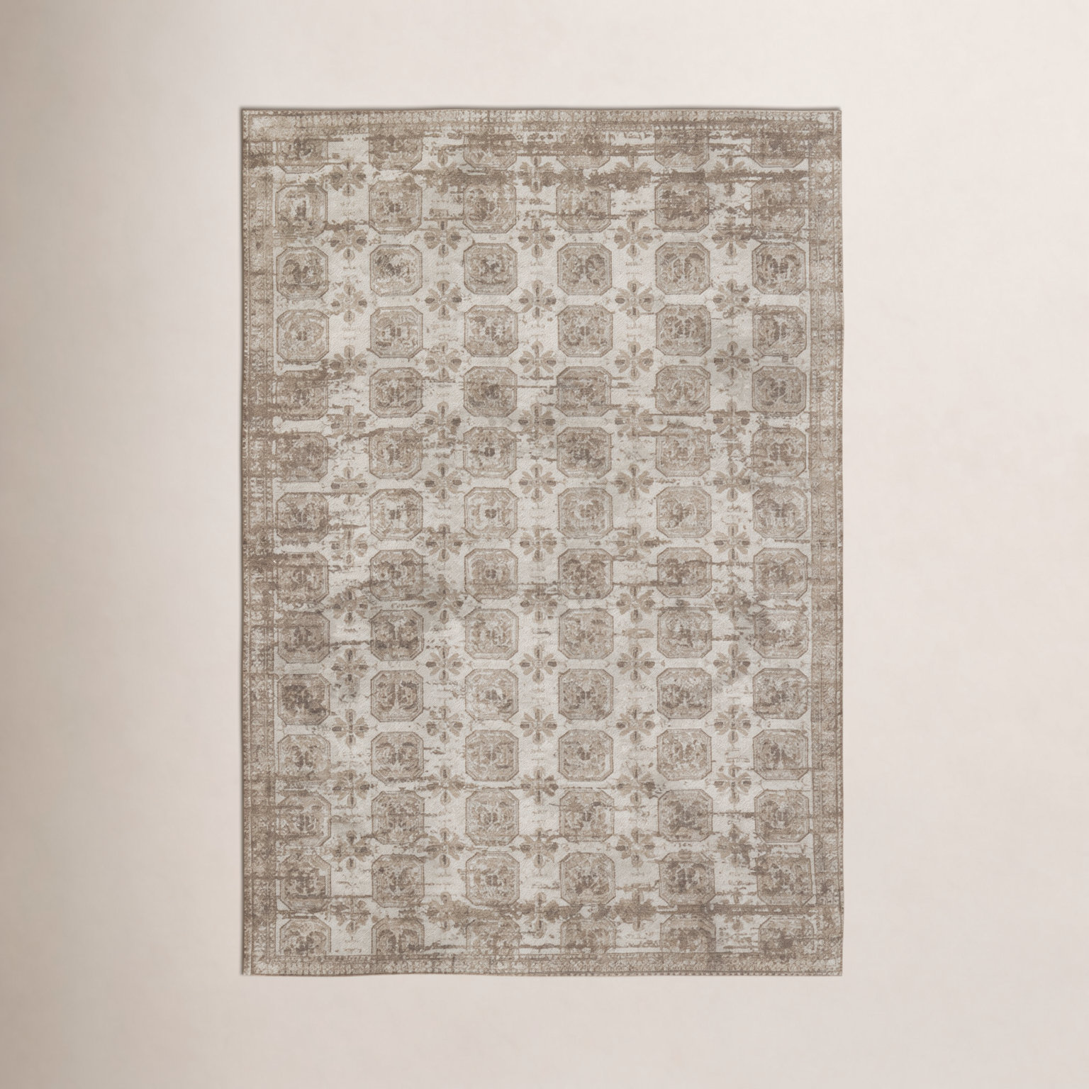 Phoebe Tan Cream Washable Geometric Rug, Runner 2'8" x 10'