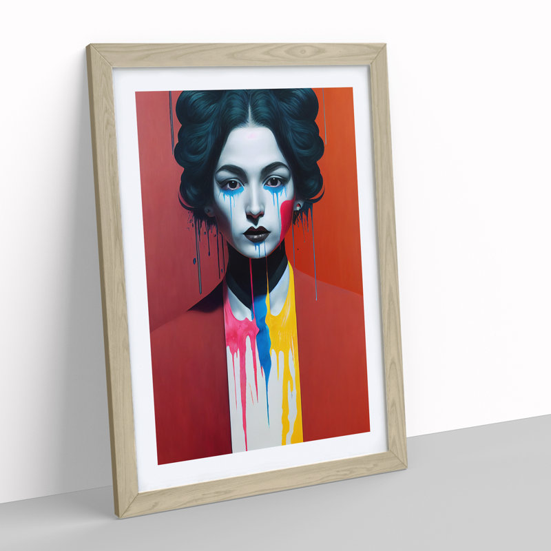 Painted Woman No.3 Abstract - Wall Art, 64cm H x 46cm W, Oak Framed