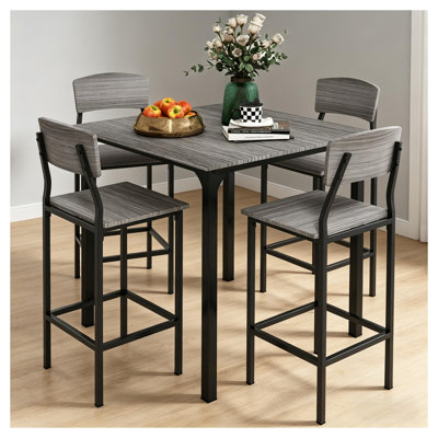 Ensemble de salle à manger 5 pièces à hauteur de comptoir avec table carrée et tabourets, noir et gris