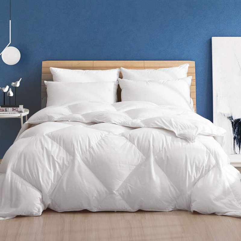 100% Cotton Diamond Lattice Down Comforter Soft and Breathable Duvet, Queen