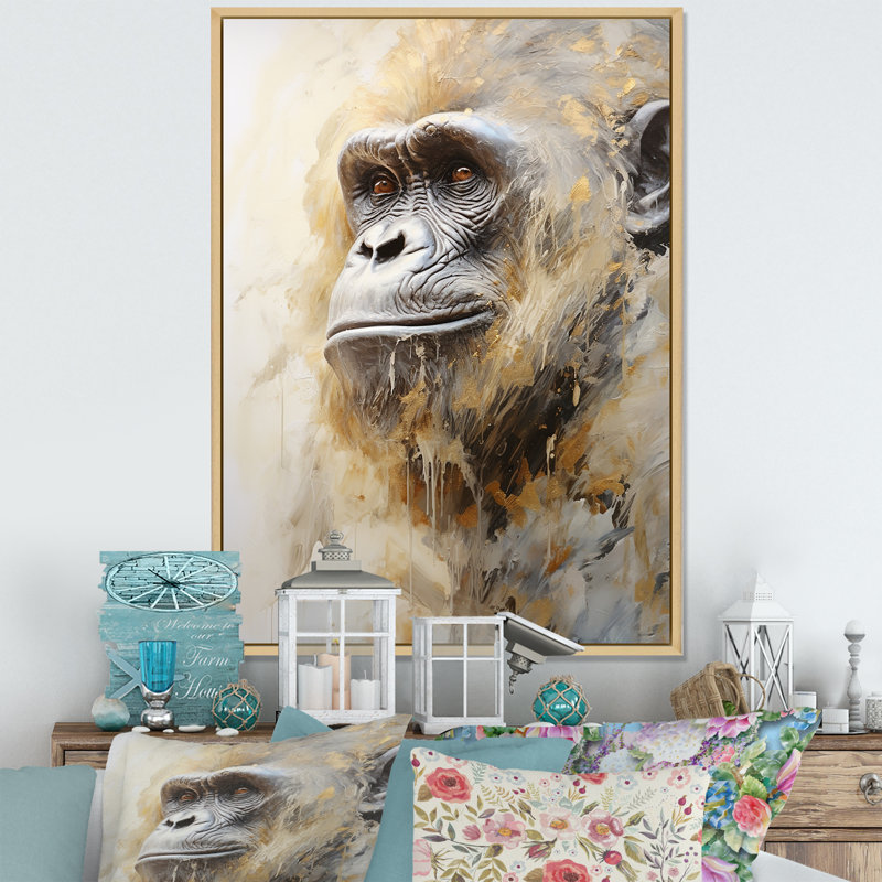 Portrait de gorille beige III sur toile, Cadre naturel flottant, 32" H x 24" W