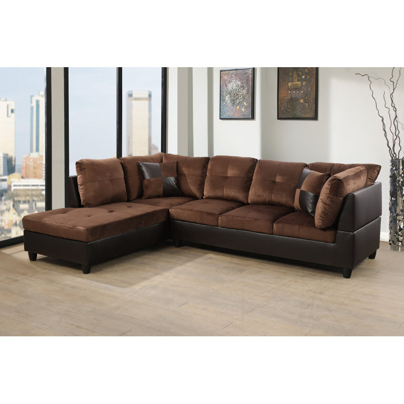 Larelle 103.5" Wide  Sofa & Chaise, Left Hand Facing, Chocolate Brown Microfiber/Microsuede