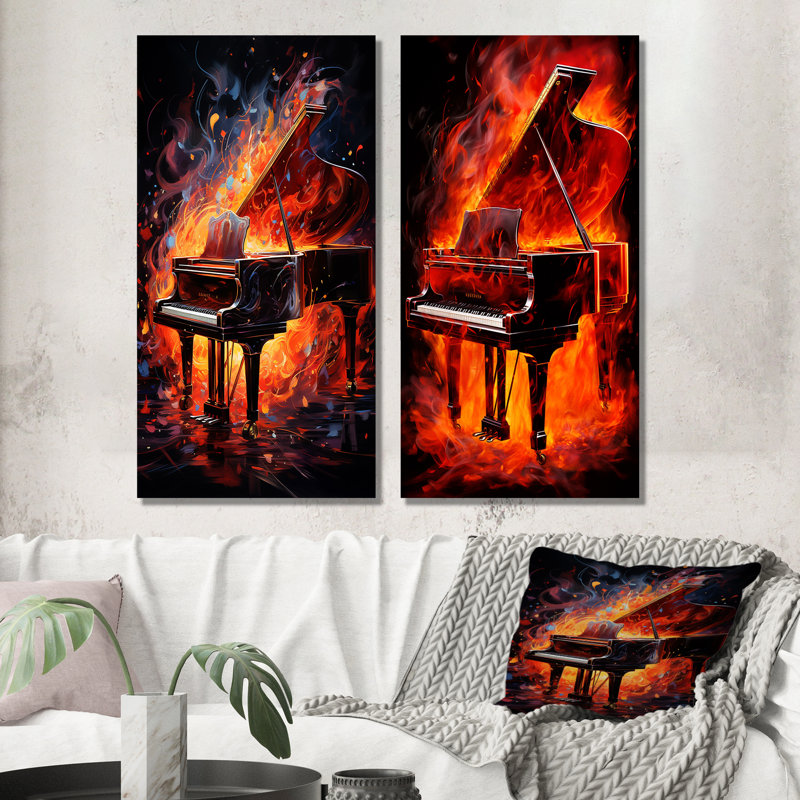 «Red Piano», ensemble de 2 reproductions en métal, H 28 po x l 24 po