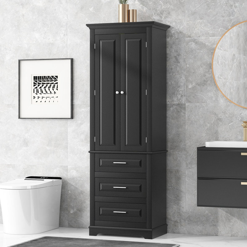 Grande armoire de rangement avec trois tiroirs pour salle de bain / bureau, noir, H 70,06 po x l 24,06 po x P 15,61 po, Noir