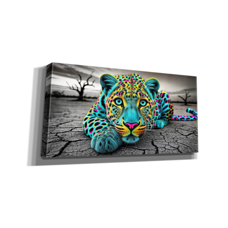 «Neon Leopard» par Rey Klimt, art mural sur toile, H 20 po x l 40 po