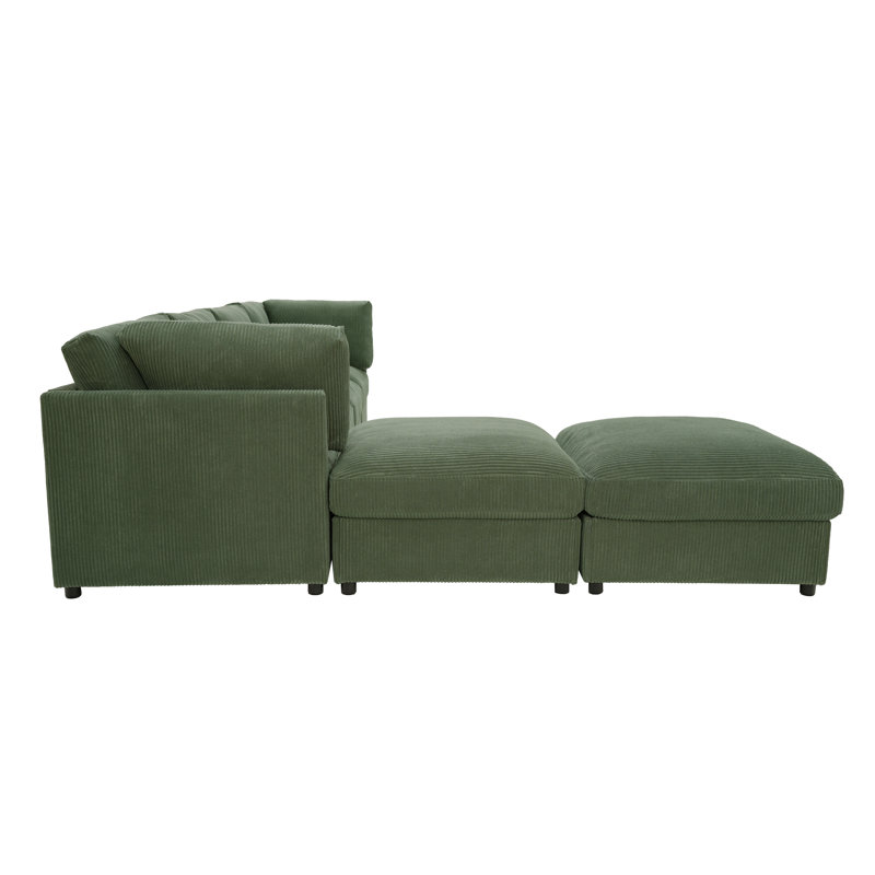 Annai 129" Wide Reversible Modular Corner Sectional with Ottoman, Hunter Green