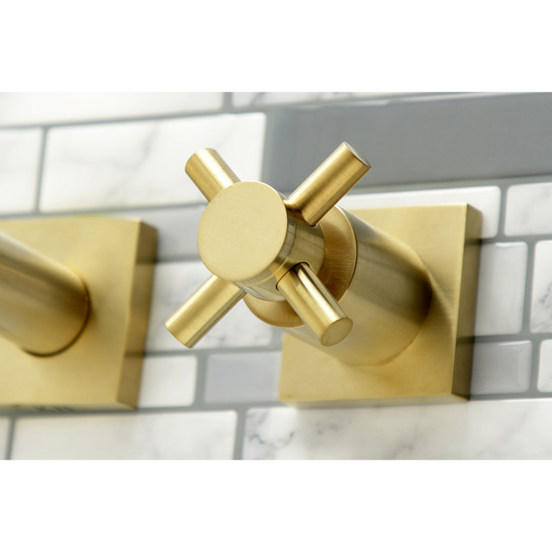 Kingston Brass Concord Two-Handle 3-Hole Wall Mount Roman Tub Faucet, Brushed Brass