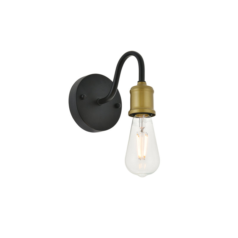 Sumas Dimmable Armed Sconce, Brass/Black, 1 Light, 5.3" H x 4.7" W x 4.7" D