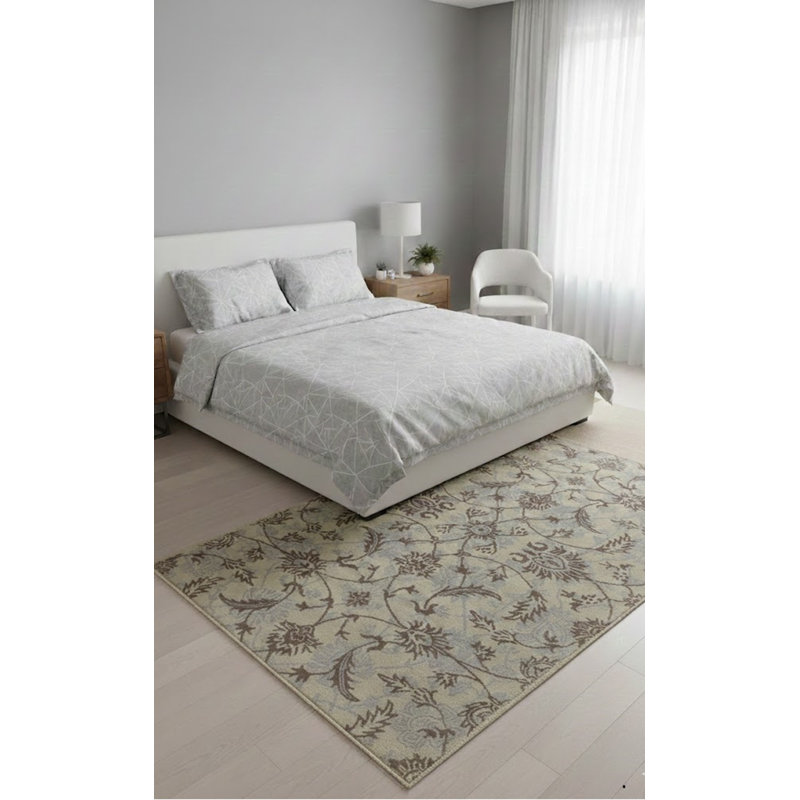 Maroula Beige Brown Gray Floral 5X8 Hand-Tufted Modern Rug
