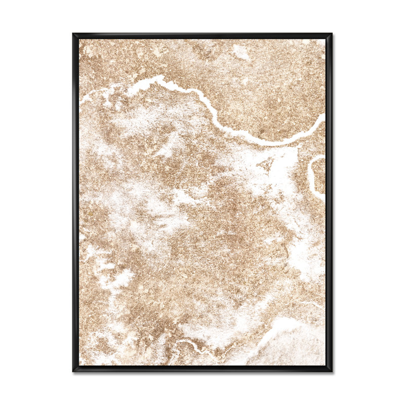 Art en marbre doré sur blanc - reproduction sur toile, Cadre flottant noir, H 32 po x l 24 po x P 1 po