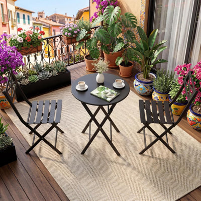 Ensemble bistro 3 pièces pliant - Mobilier de patio extérieur robuste, sans assemblage, structure en acier pour jardin et balcon