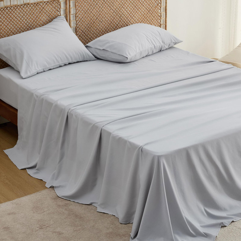 Bedsure Polyester & Rayon Derived from Bamboo Sheets, Queen Sheet Set with 2 Pillowcases, Gray