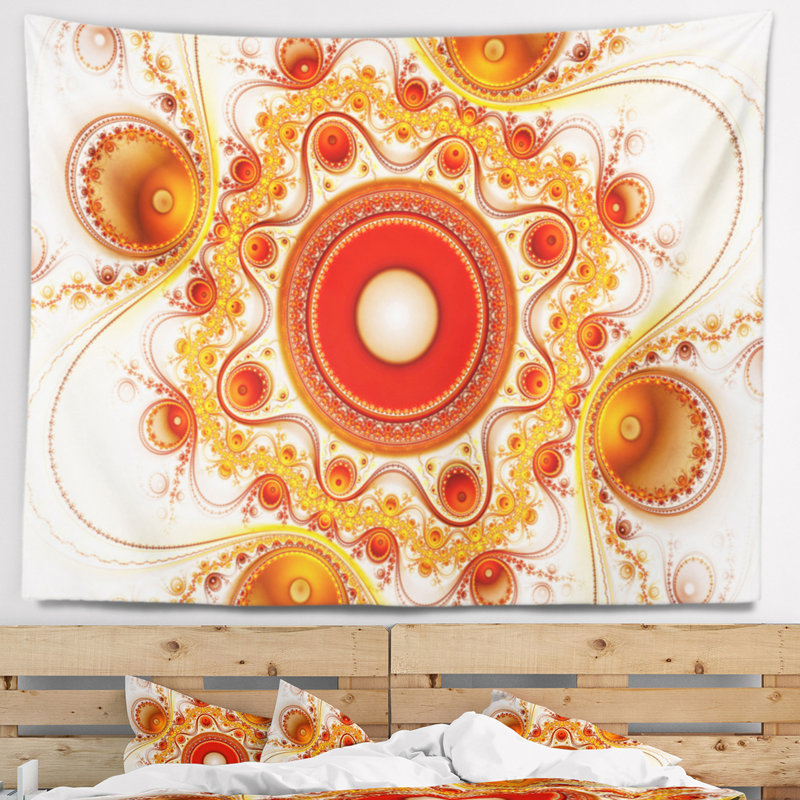Motif fractal orange abstrait avec cercles tapisserie, H 32 po x l 39 po