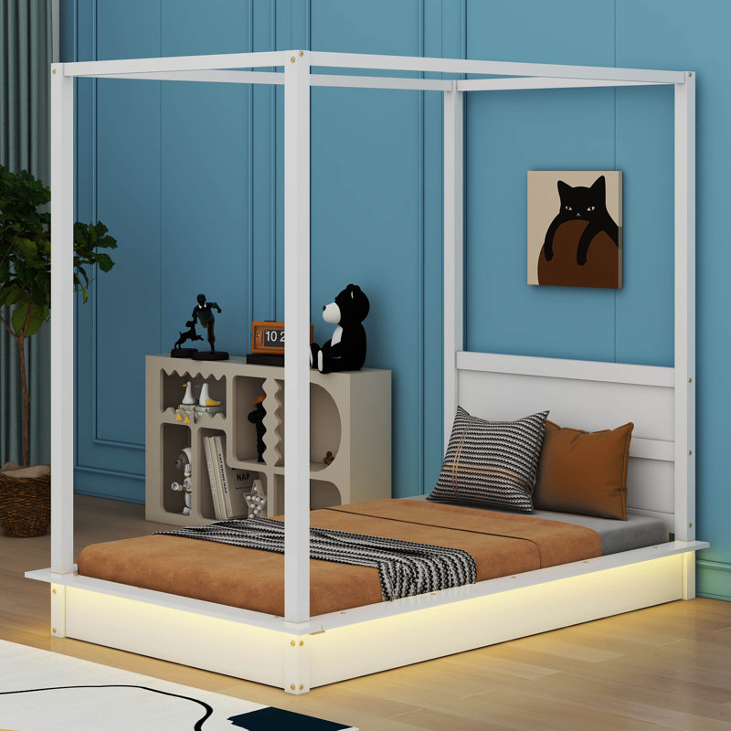 Andenwood Canopy Bed, LED Platform Bed, Twin