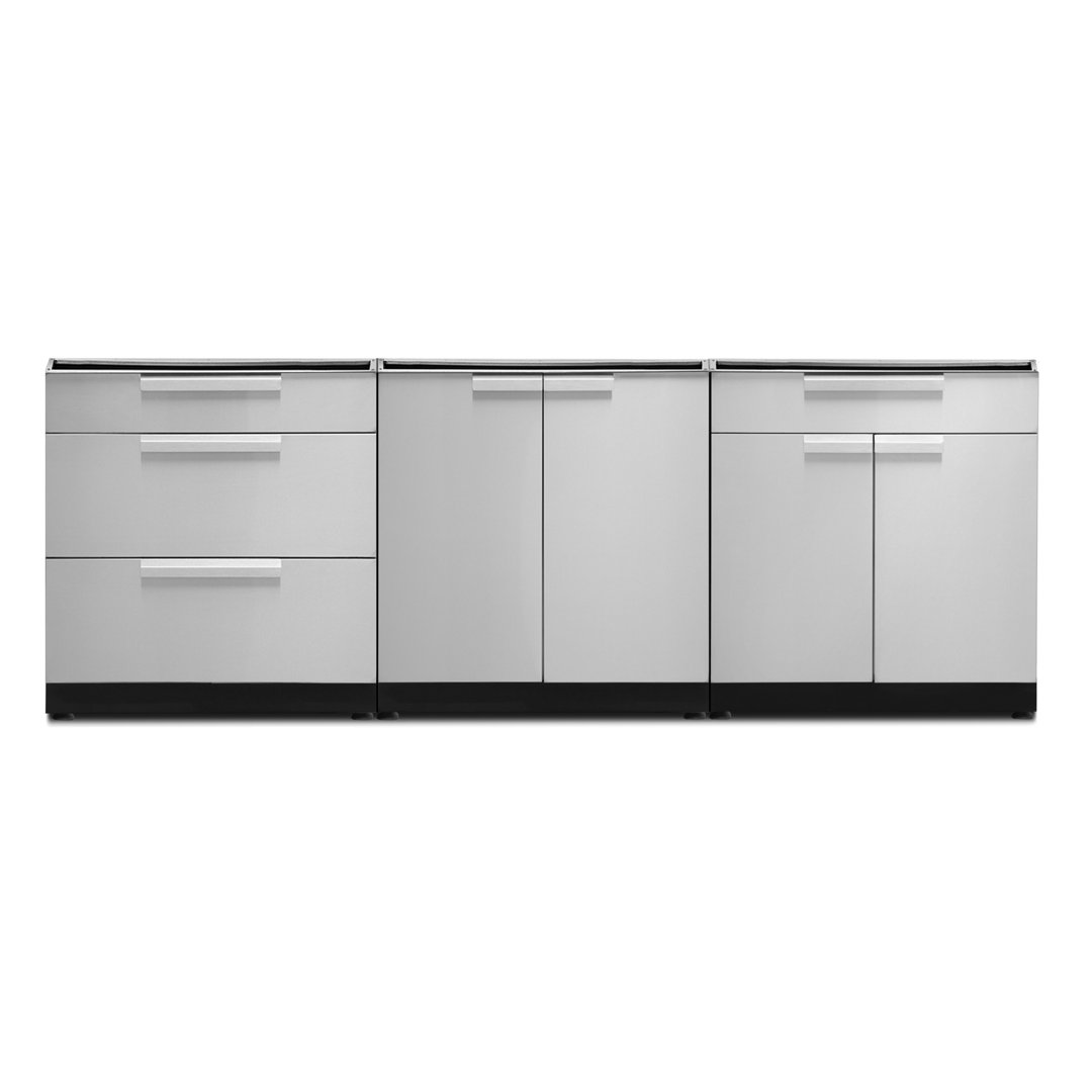 Outdoor Kitchen Stainless Steel 96" W x 24" D x 36.5" H 3-Piece Modular Cabinet Set NewAge Products