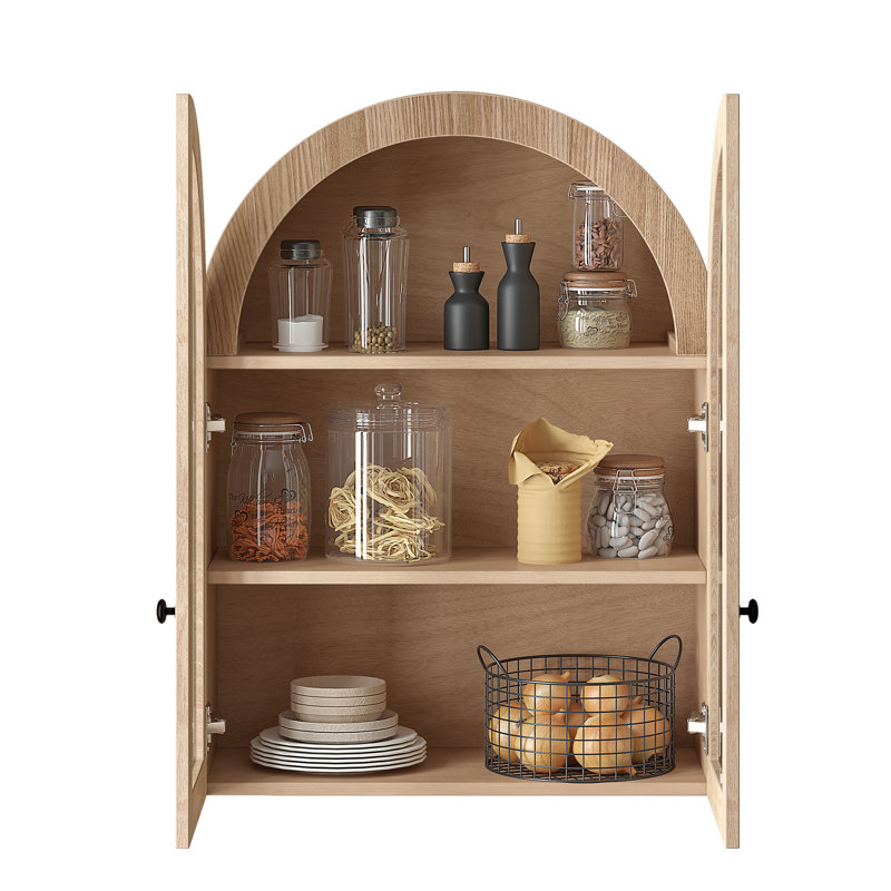 Armoire murale cintrée avec portes vitrées, Light Brown