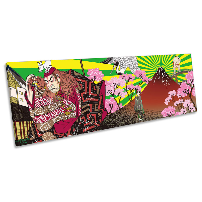 Kabuki Mount Fuji Japan Blossom - Wrapped Canvas Panoramic Painting, 40.64cm H x 121.92cm W x 2cm D