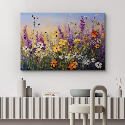 Vibrant Wildflower "Bright Purple Lavender Flowers Artwork, Country Rustic Botanical Floral Farmhouse Wall Pictures, Large Framed Canvas Giclee Print Wall Art"