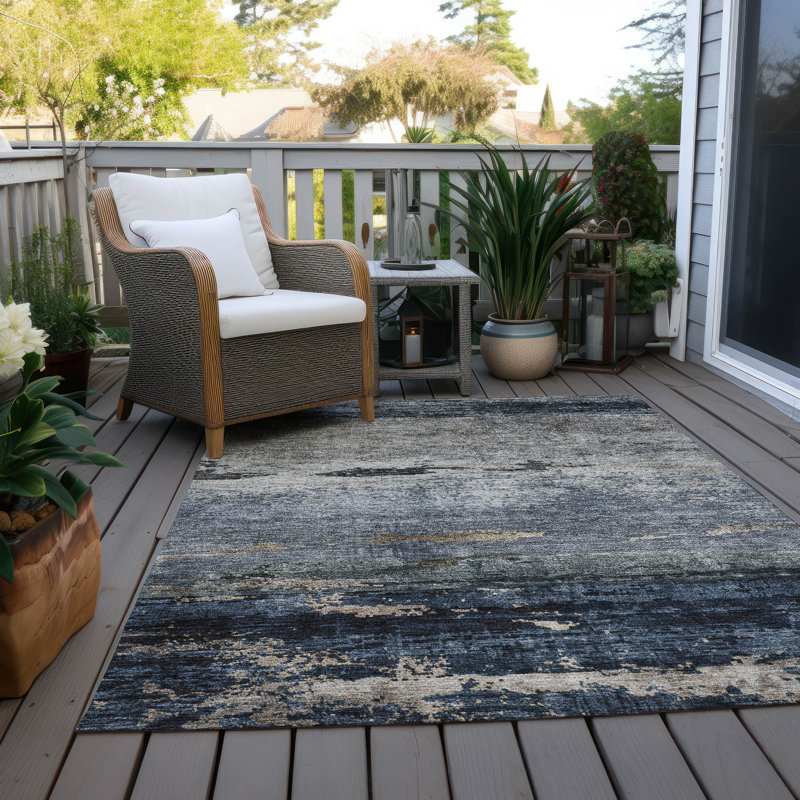 Tapis intérieur / extérieur bleu Shafira , 10 pi x 14 pi