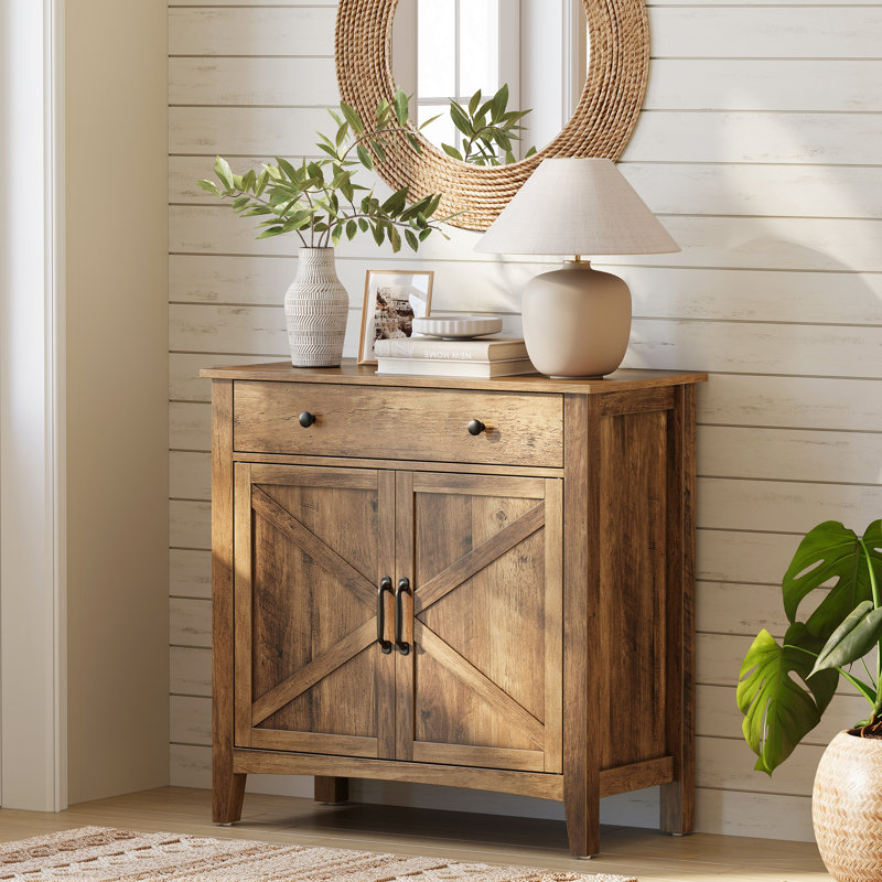 2 Door Accent Cabinet with drawer divider Cassiana, Honey Brown